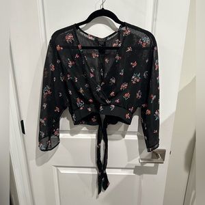 Forever 21 Contemporary Floral Sheer Surplice Crop X-LARGE